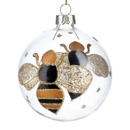 Clear Glass Ball w Black/Gold Bumble Bee