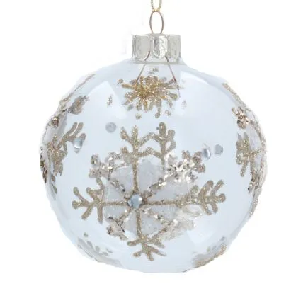 Clear Glass Vall w Gold Lace Flower/Snowflake