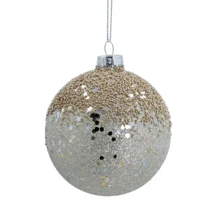 Gisela Graham Crushed Gold and Silver Bead Glass Ball