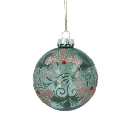 Clear Green Glass Ball Gold Floral Swirl