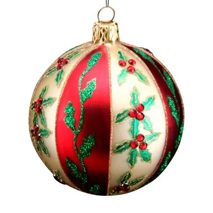 Red, Gold & Green Holly Bauble Glass