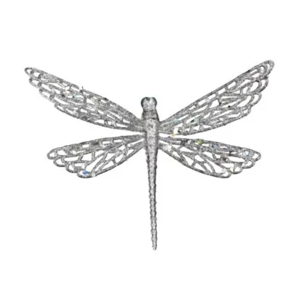 Silver Glitter Dragonfly Dec - 15cm