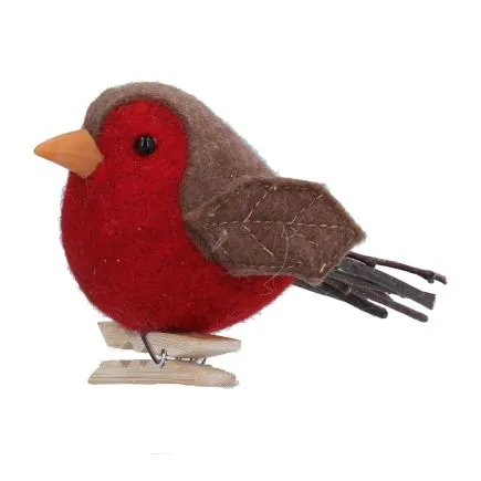 Felt/Twig Robin On Peg Dec - 8cm