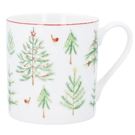 Christmas Tree and Robin Fine Bone China Mug