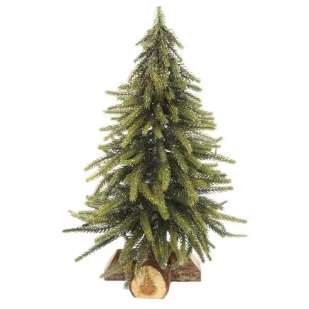 Green Fir/Gold Glitter Tree On Log Orn