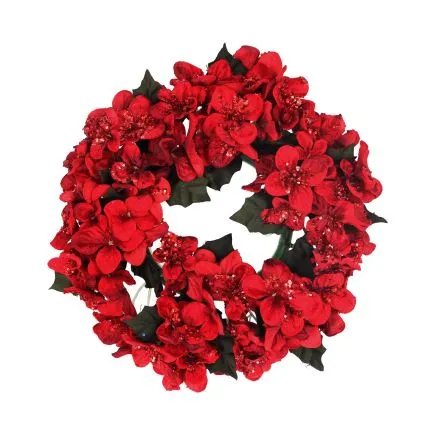 Red/Green Fabric Hydrangea Candle Ring Lge