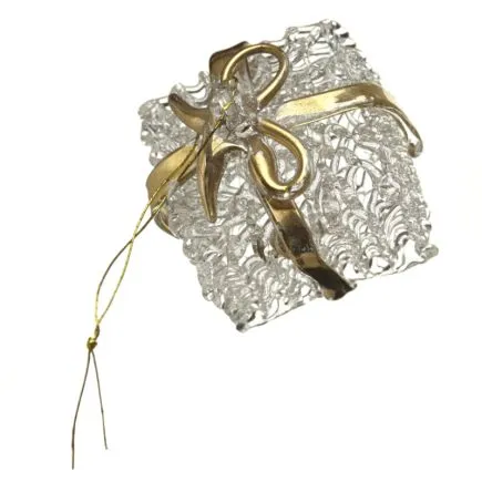 Large Glass Present Gold Ribbon