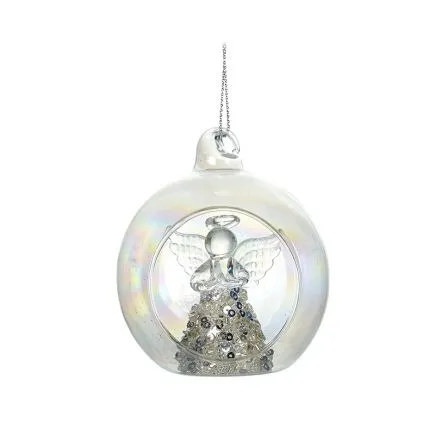Clear Glass Bauble W/Angel