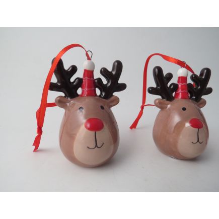 Happy Reindeer Ceramic Tree Decoration
