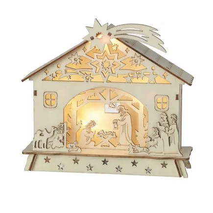 Wooden Cut Out Nativity Scene With Led