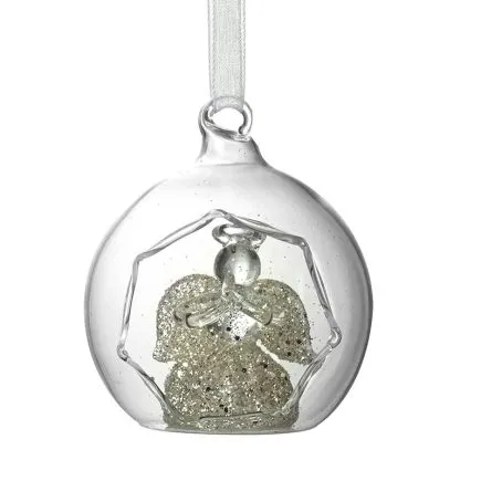 Hexagonal Cut Out Angel Glass Bauble