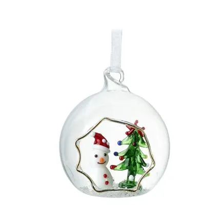 Glass Bauble With Snowman and Christmas Tree