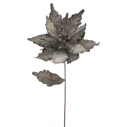 Pewter Grey Velvet Poinsettia Stem