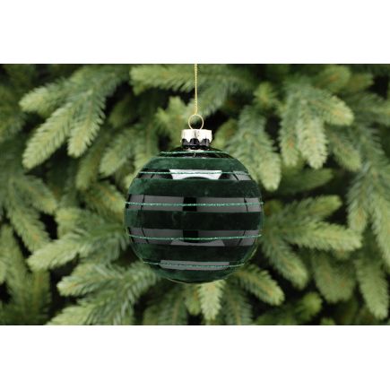 Emerald Green With Flocked Lines Glass Ball