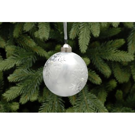 Frosted White with Silver Snowflake Glass Ball