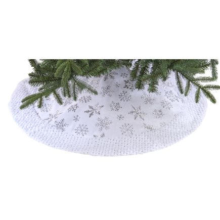 90cm white with silver snowflakes tree skirt