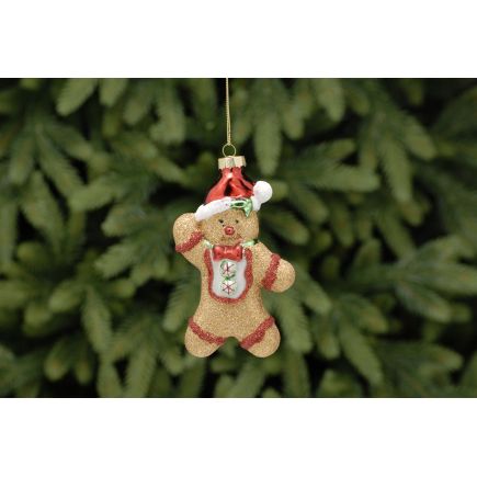 13cm glass gingerbread man with hat