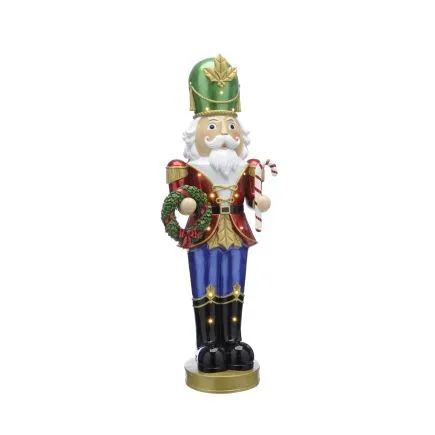 86cm bo lit green / red nutcracker holding wreath