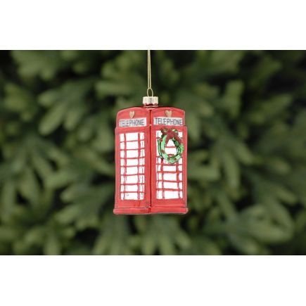 11cm glass telephone box with wreath shape