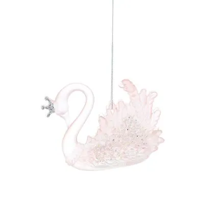 10cm light pink frosted swan with silver crown