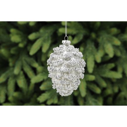 Antique Silver Glass Pinecone 13cm