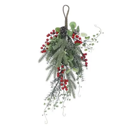 Green foliage and red berry teardrop 55cm