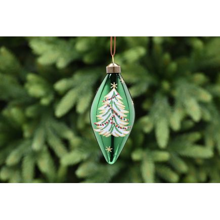 Green Glass drop adorned with red and green sequins.