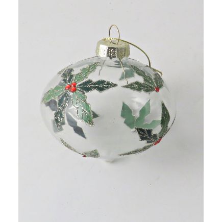 Holly Glass Onion Shape Bauble.