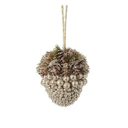 Champagne Gold Acorn Decoration With Pinecones & Baubles - Small