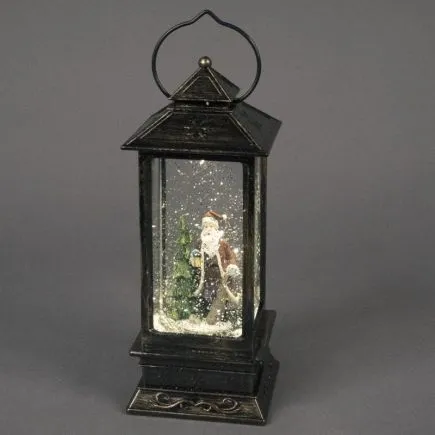 Brushed Copper Lantern Water Spinner with Traditional Santa Scene