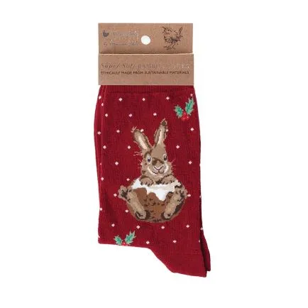 Wrendale -Red Little Pudding - Rabbit Christmas Socks