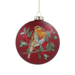 Antique Red Glass Ball w Robin