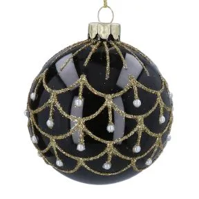 Black Glass ball with Gold Swags