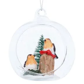 Open Glass Ball with Robin Christmas Scene