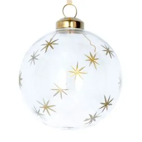 Clear Glass Ball w Gold Etched Stars