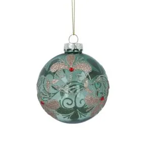 Clear Green Glass Ball Gold Floral Swirl