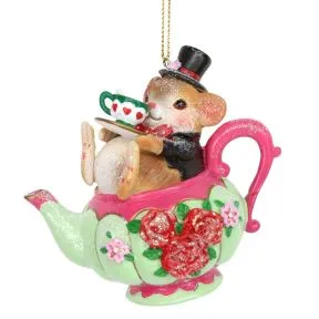Gisela Graham Dormouse in Teapot, Alice in Wonderland Decoration.