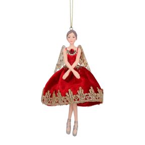 Gisela Graham  Red Fairy Decoration With Arms Crossed