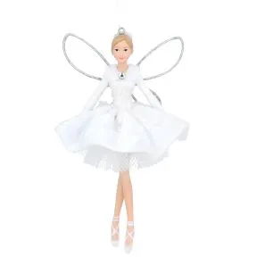 White Christmas Fairy with Velvet Skirt and Silver Wings