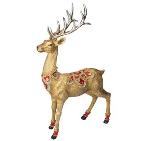 Gold Stag w Red/Gold Jewels Orn Lge