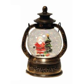 Santa and Tree Brushed Gold Lantern
