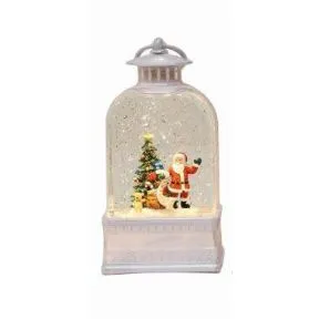 LED Glitter Water Spinner With Santa and Tree Scene White Lantern