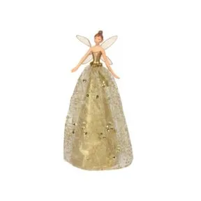 Gold Glitter Fabric/Resin Tree Top Fairy Lge