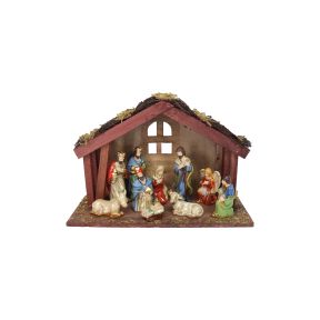Ceramic Nativity Set w Wood Stable Set/11