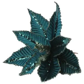 Turquoise and Gold Poinsettia Pick