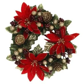 Poinsettia/Leaf/Berry Candle Ring Lge