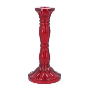 Red Glass Moulded Candlestick Lge