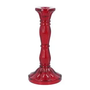 Gisela Graham Red Glass Moulded Candlestick