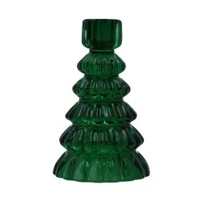 Gisela Graham Clear Green Glass Tree Shaped Candle Holder