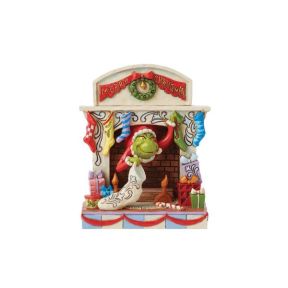 The Grinch Peaking out of a Fireplace Figurine